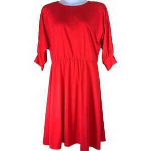 Vintage Dress Sz 16 Red 3/4 Sleeve Fitted Waist Midi Length Miss Oops California